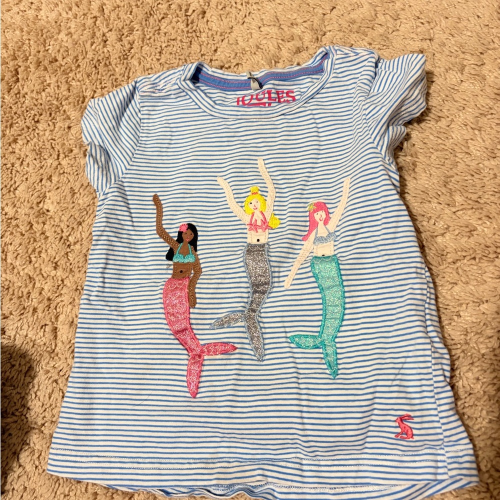 Joules Striped Mermaid Kids Shirt - Blue and Multicolor